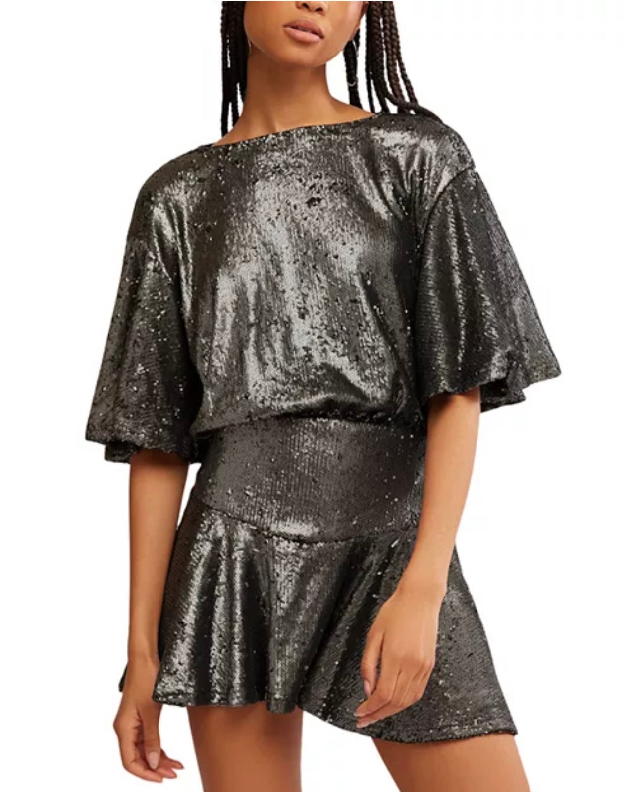 FREE PEOPLE Sequin MANUKA Mini Dress Silver Accents FREE PEOPLE Sequin MANUKA Mini Dress Silver Accents