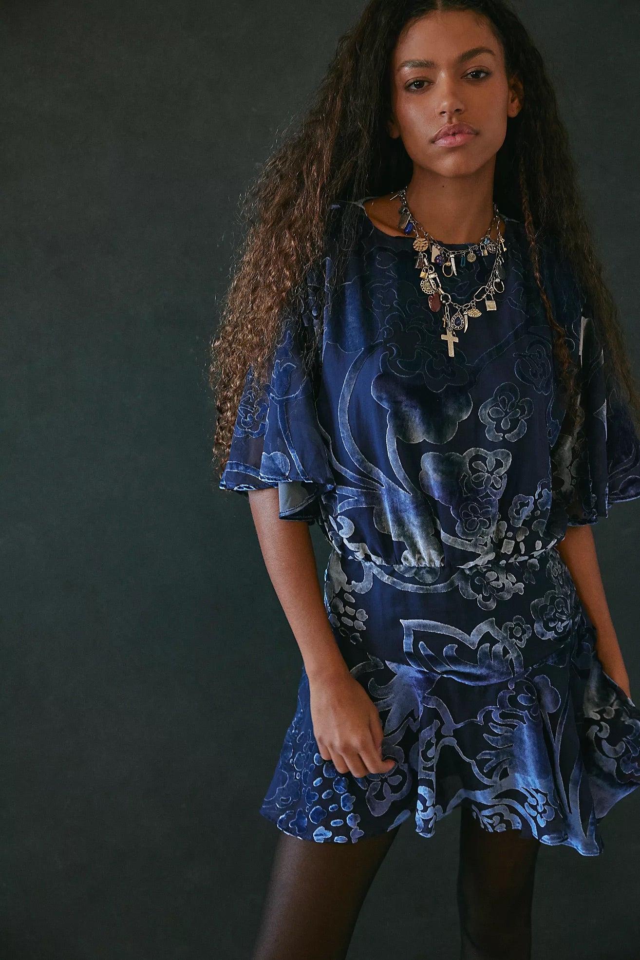 free people blue velvet dress Green Floral Print V Neck Ruffled Trim Backless Tassel Waist Maxi – Blue  Zone Planet