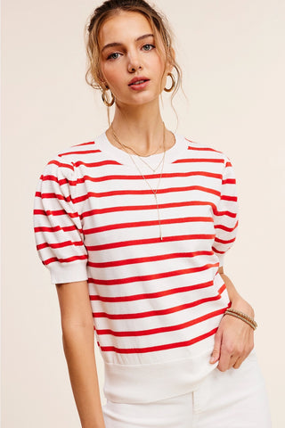 MILLY Stripe PuffSleeve Knit Top