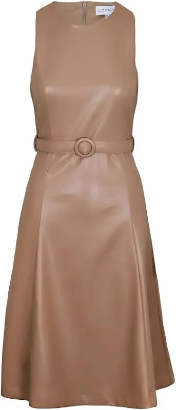 LUCY PARIS VeganLeather AIMEE Belted Midi Dress Silver Accents LUCY PARIS VeganLeather AIMEE Belted Midi Dress Silver Accents