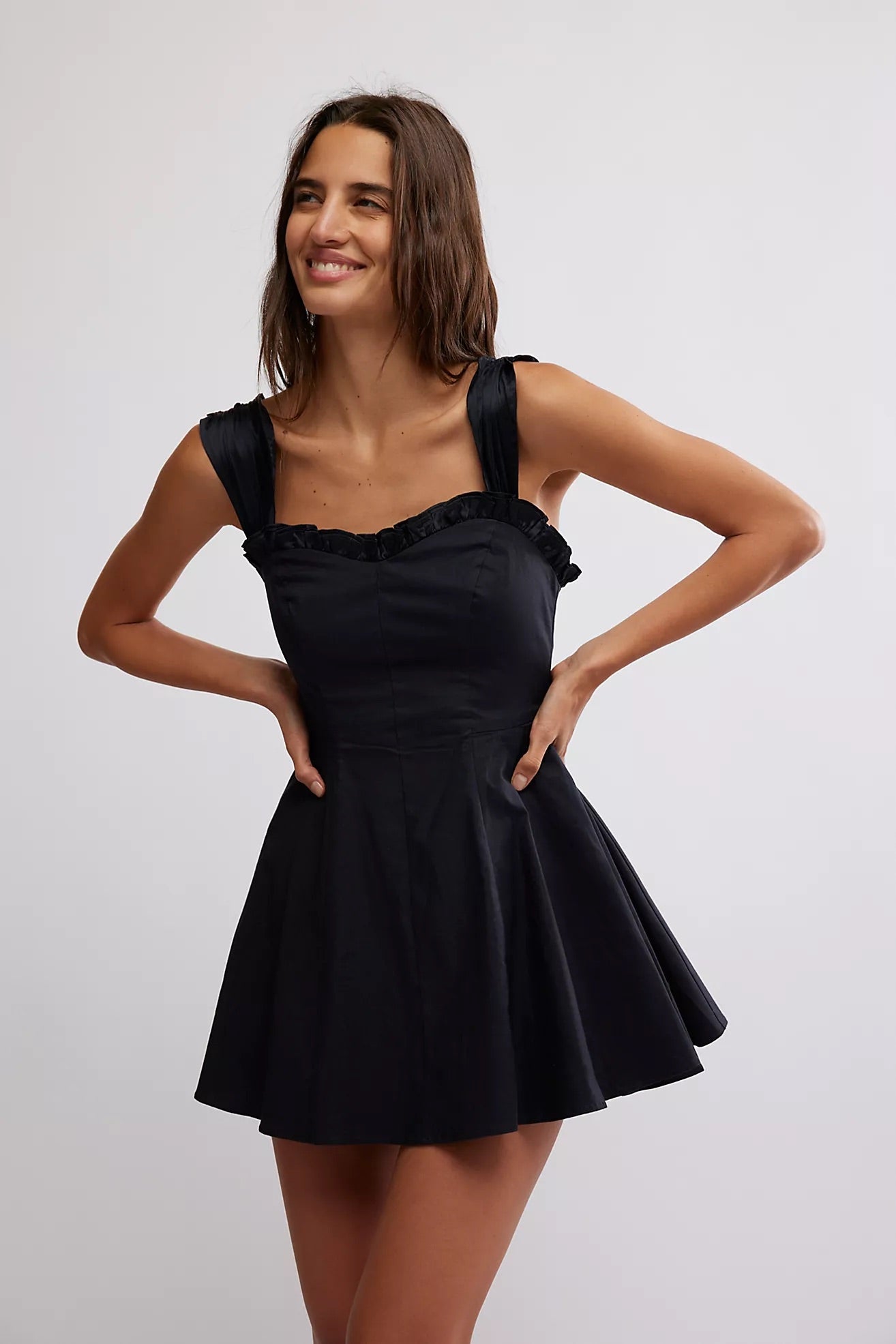 green emerald velvet dress FREE PEOPLE SweetheartNeck MIDNIGHT MAGIC Fit&Flare RoucheStrap Mini D
