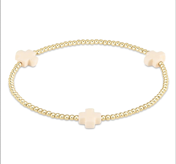 ENewton Signature Cross Small Gold Pattern 2mm Bead Bracelet - Off White main image 0