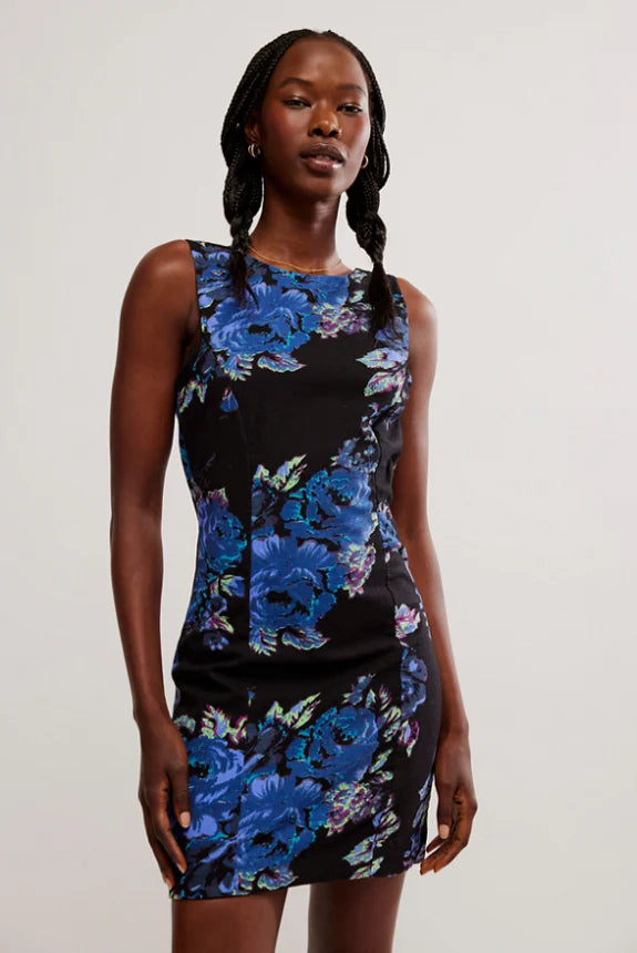 FREE PEOPLE Floral MAYBERRY Mini Dress – Silver Accents