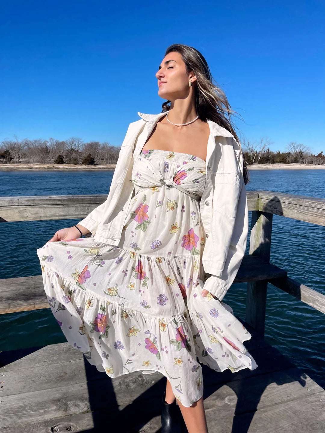 FREE PEOPLE Convertible LUNA Floral Maxi Skirt – Silver Accents