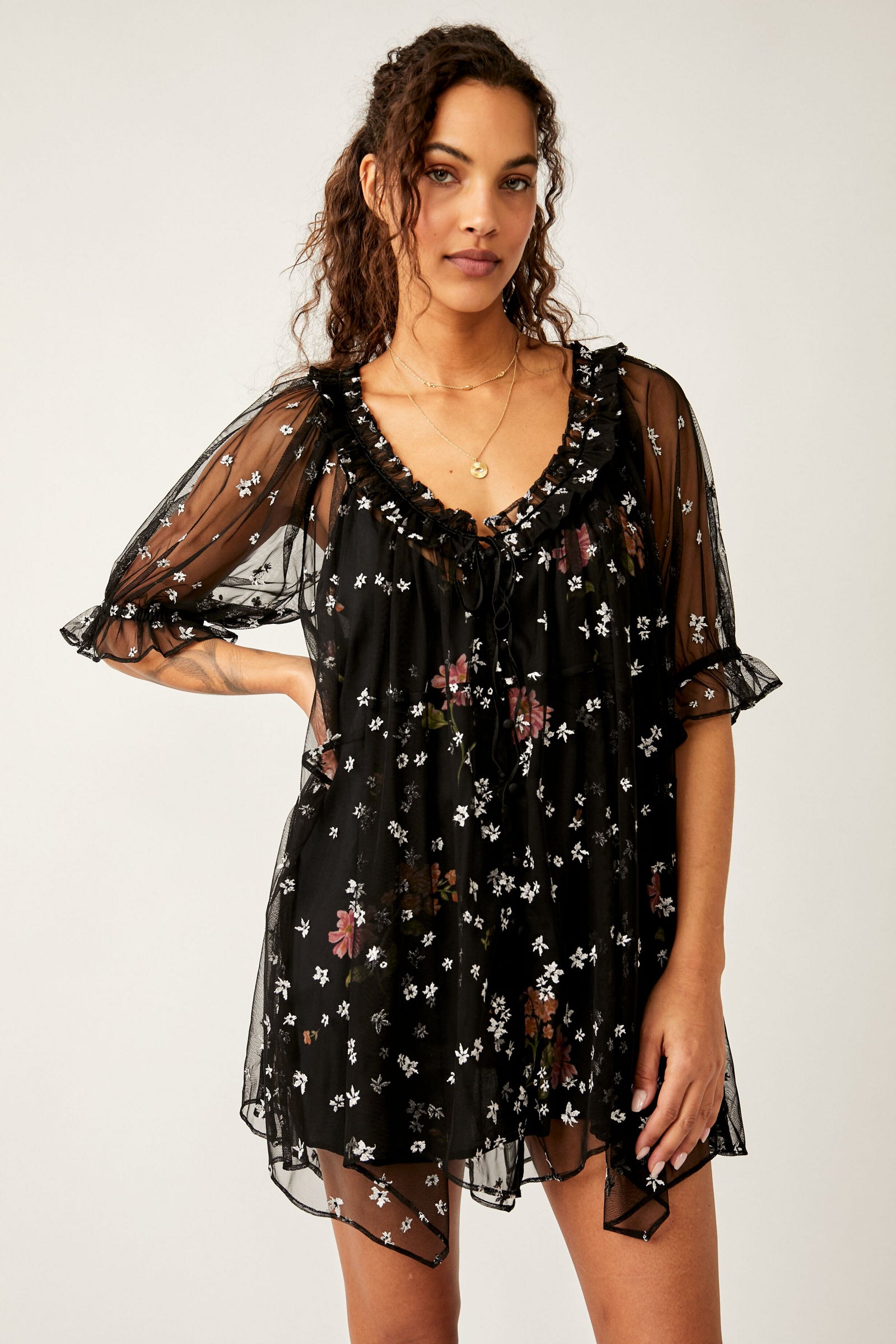 FREE PEOPLE Floral WITH LOVE Mesh Overlay Dress FREE PEOPLE Floral WITH LOVE Mesh Overlay Dress