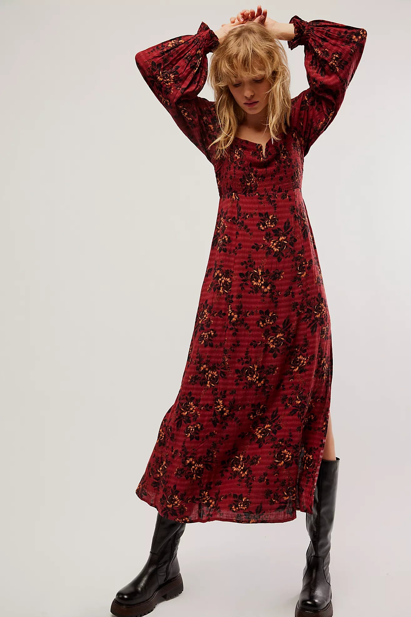 knee length dresses for ladies FREE PEOPLE Floral JAYMES Midi Dress