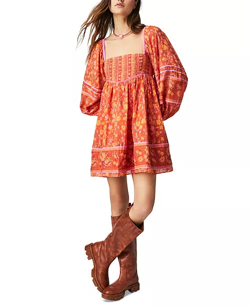 free people babydoll dress FREE PEOPLE Floral ENDLESS AFTERNOON PuffSleeve Babydoll Dress