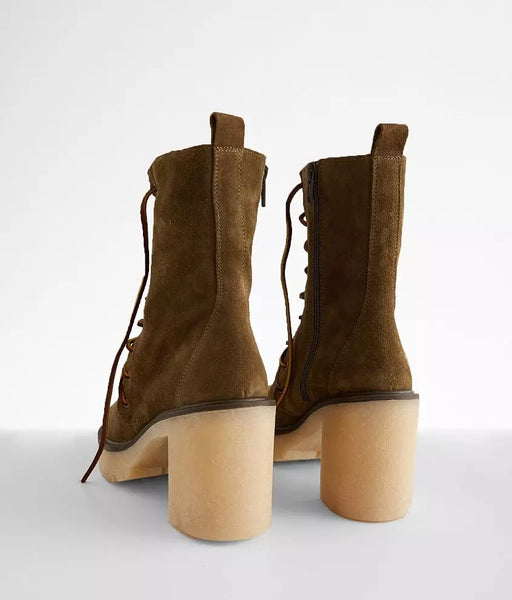 FREE PEOPLE Lace Up DYLAN Chunky Heel Boot – Silver Accents