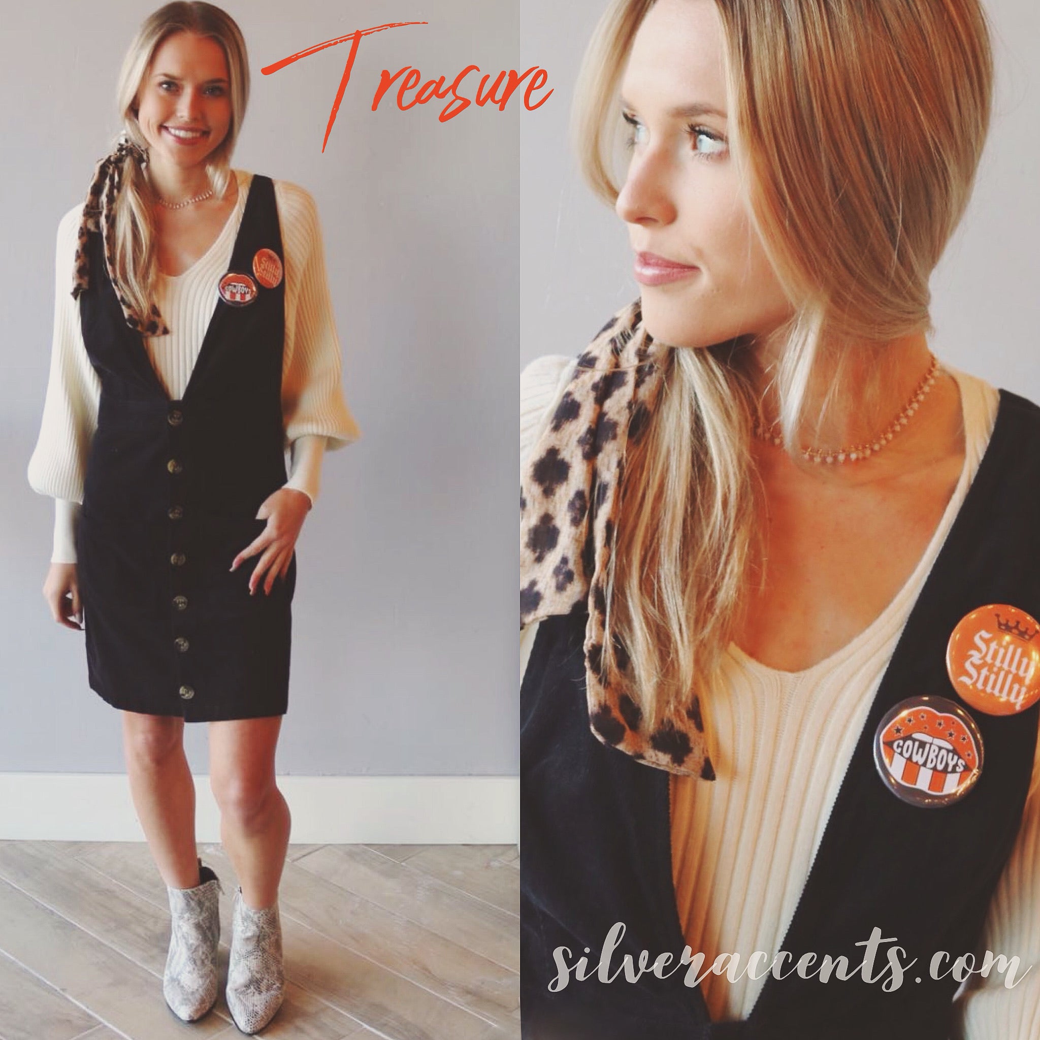Blue Blush TREASURE Corduroy ButtonDown Crossback Jumper Dress