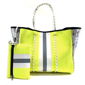 Neon Yellow and Grey Stripe Tote — Parker & Hyde