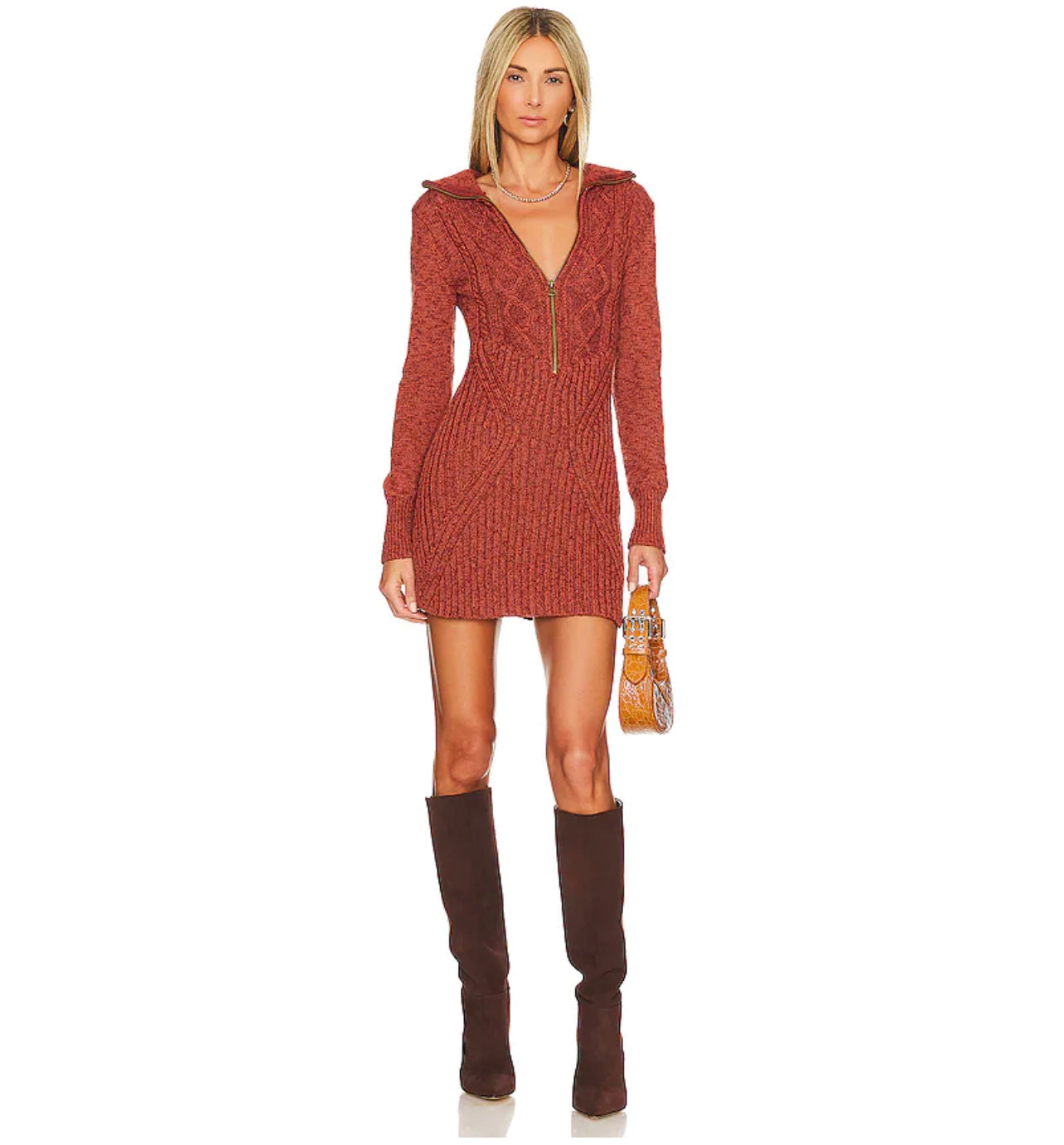 mont blanc mini dress FREE PEOPLE CableKnit MONT BLANC Zip Front Mini Dress