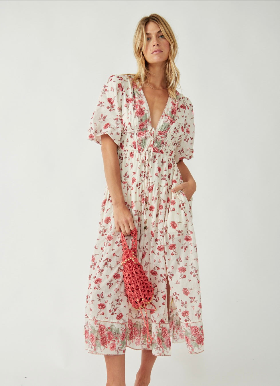 FREE PEOPLE Print LYSETTE Peasant Maxi Dress – Silver Accents