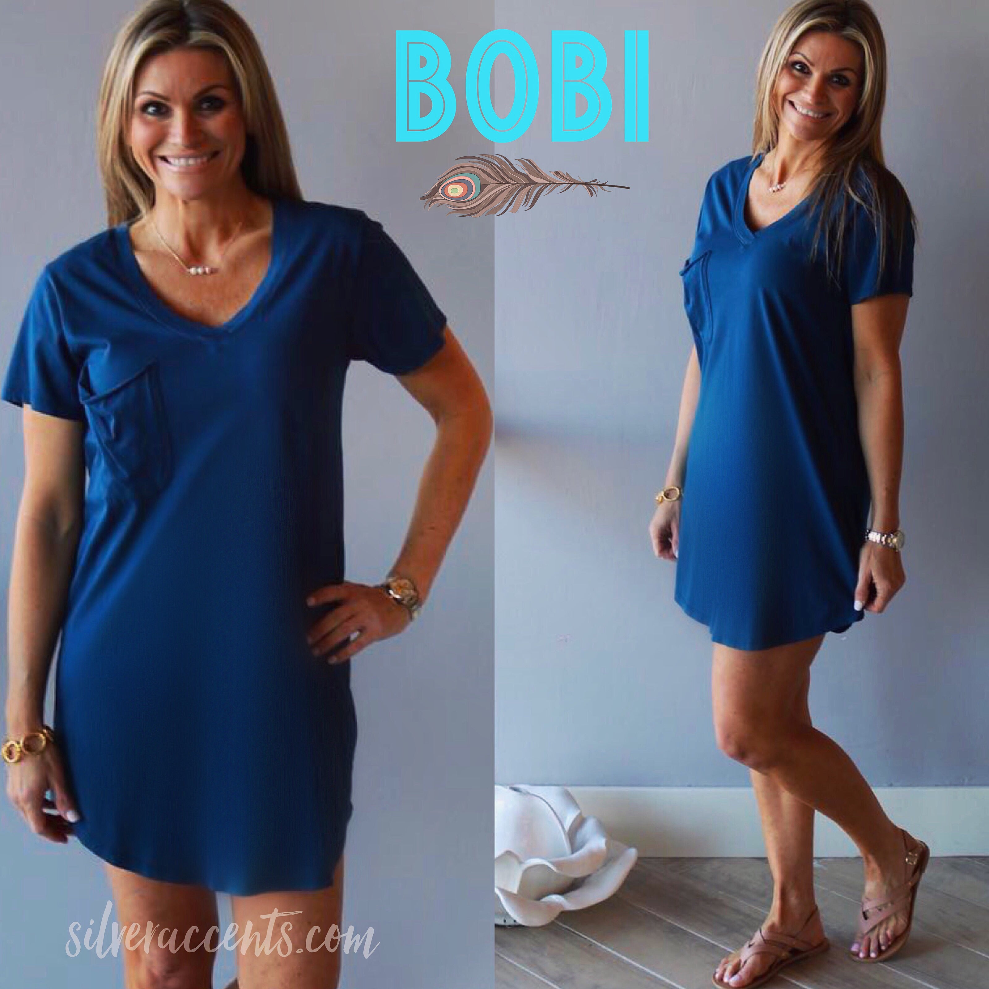 BOBI Supreme Jersey INTENSE ScoopHem Pocket Dress  Silver Accents
