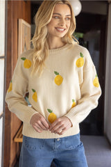 MAIN SQUEEZE Lemon Embroider Sweater Top