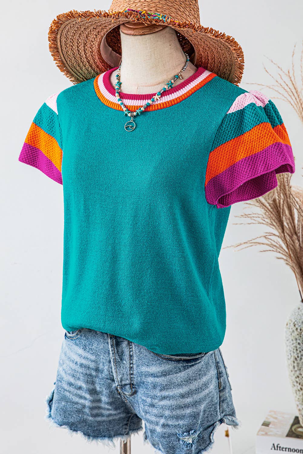 HUDSON Contrast FlutterSleeve Knit Top
