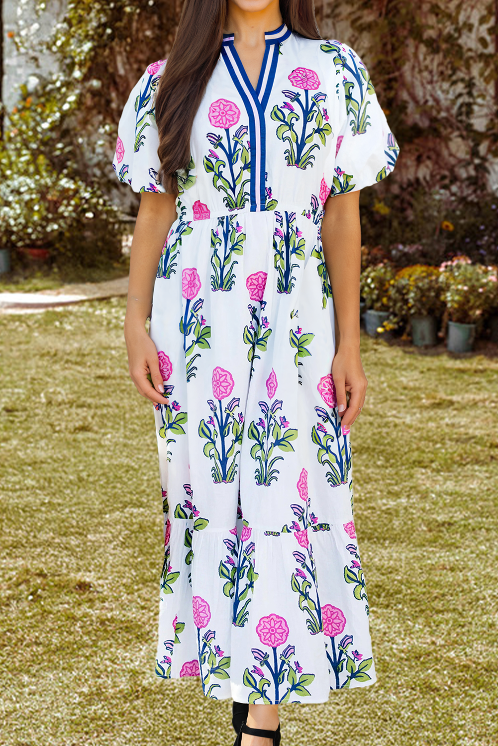 DIXIE Floral PuffSleeve HighWaist Maxi Dress