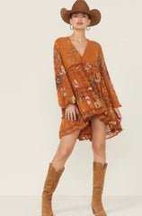 FREE PEOPLE VNeck CHERRY BLOSSOM Mini Dress