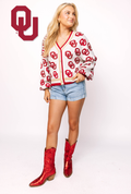 QUEEN OF SPARKLES Licensed Knit OKLAHOMA Rhinestone OU Cardigan Top M