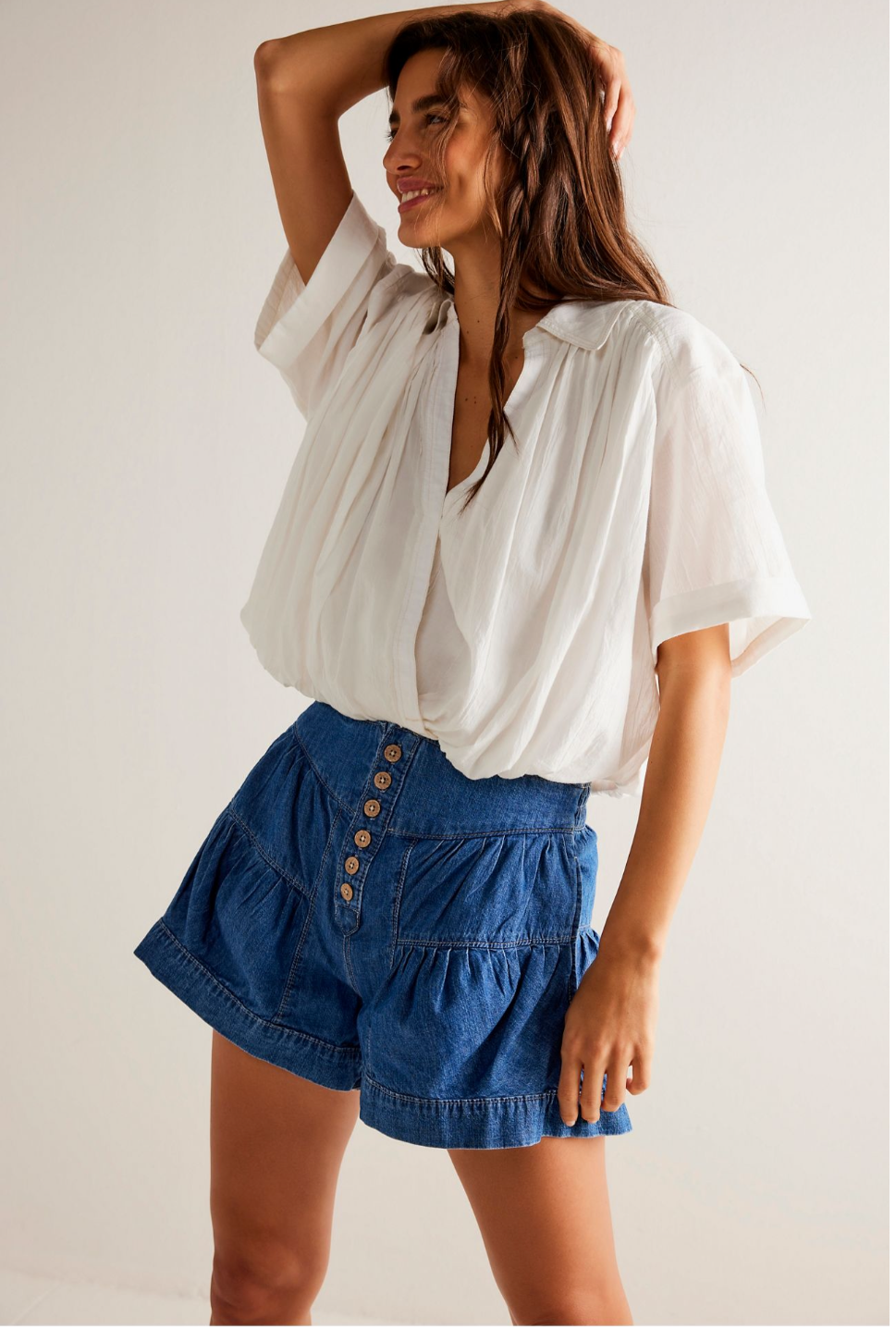 FREE PEOPLE Denim FLEUR Pleated Short