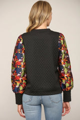 *EXPIRE Quilted Contrast Floral Sleeve Top