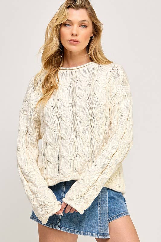 PROSPECT ChunkyTwist CableKnit Pullover Sweater Top
