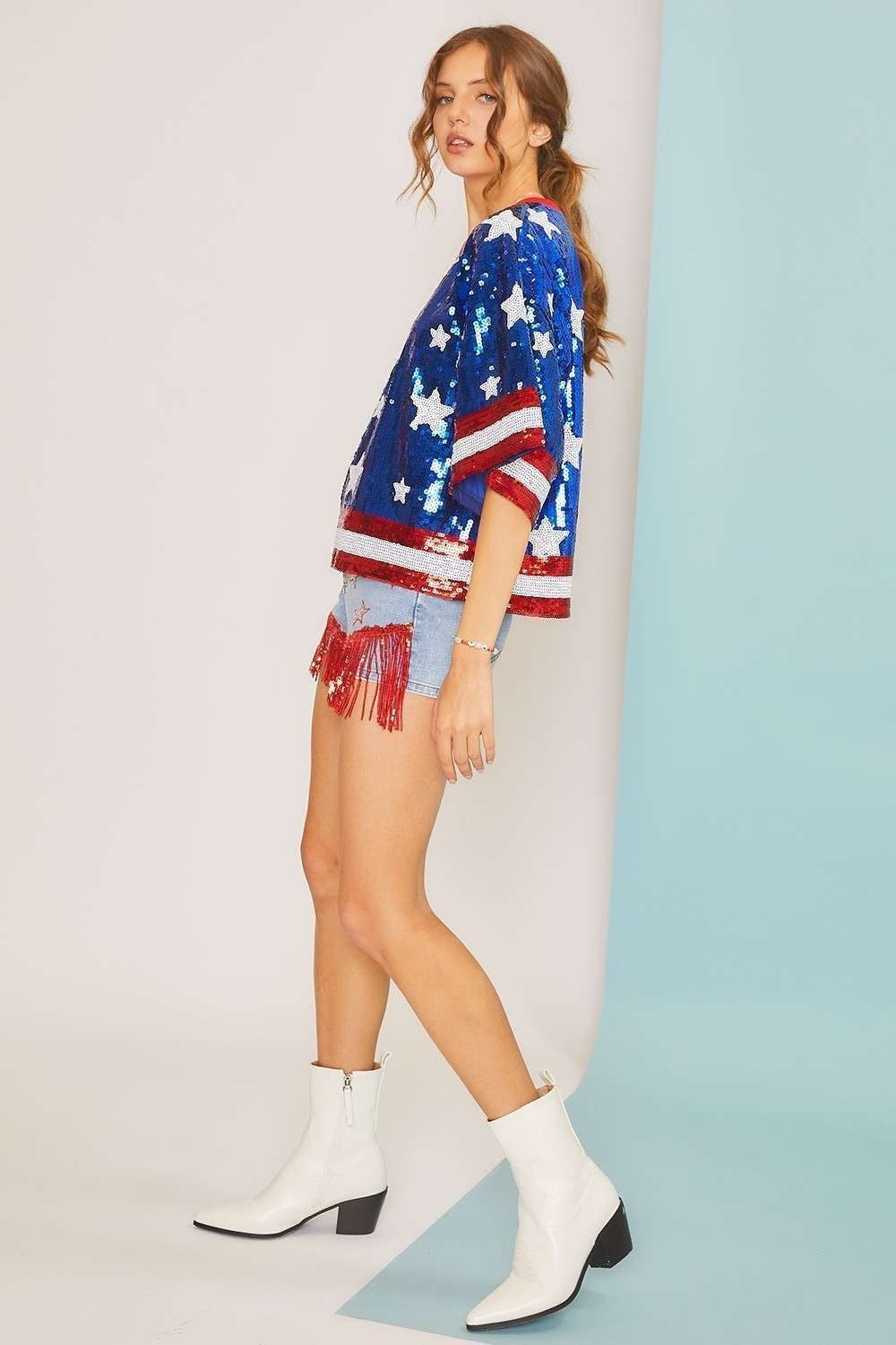 SALUTE Sequin Stars and Stripes Top