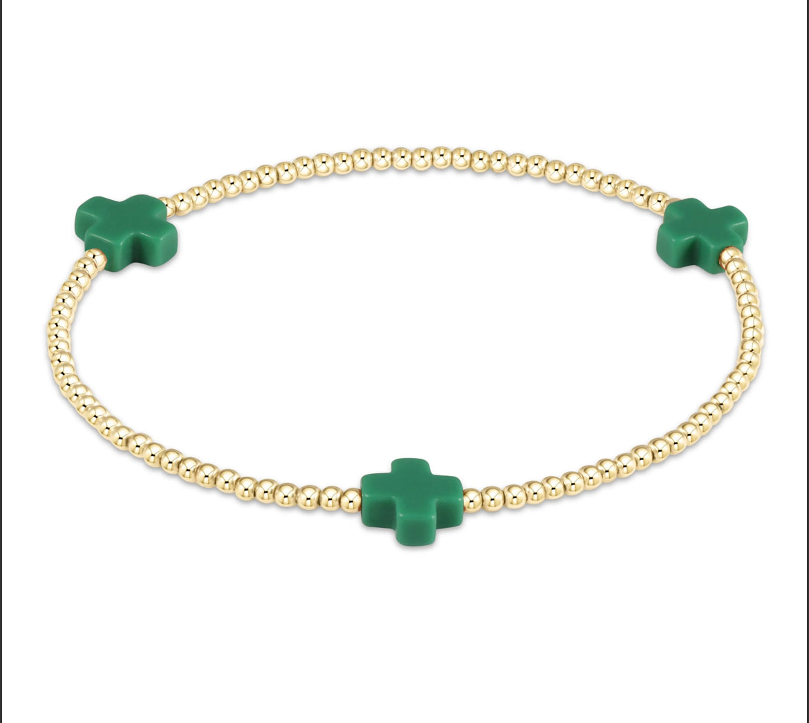 ENewton EMERALD Signature CROSS Gold Pattern 3mm Bead Bracelet