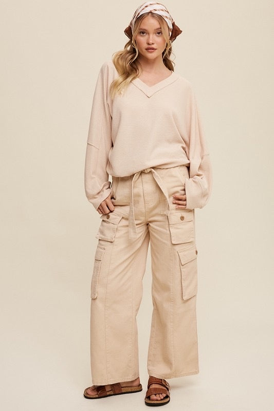 INSPO WaffleKnit V-Neck CinchWaist Top