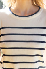 RYDER Stripe Pleated Puff BubbleSleeve Knit Top