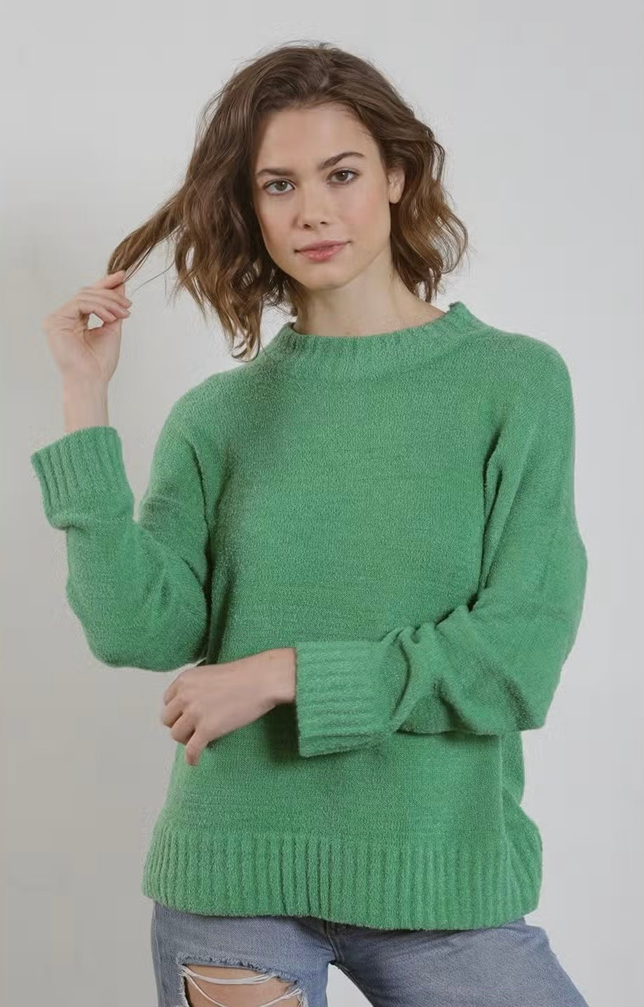 LOVE Fuzzy Knit Crew Neck Sweater