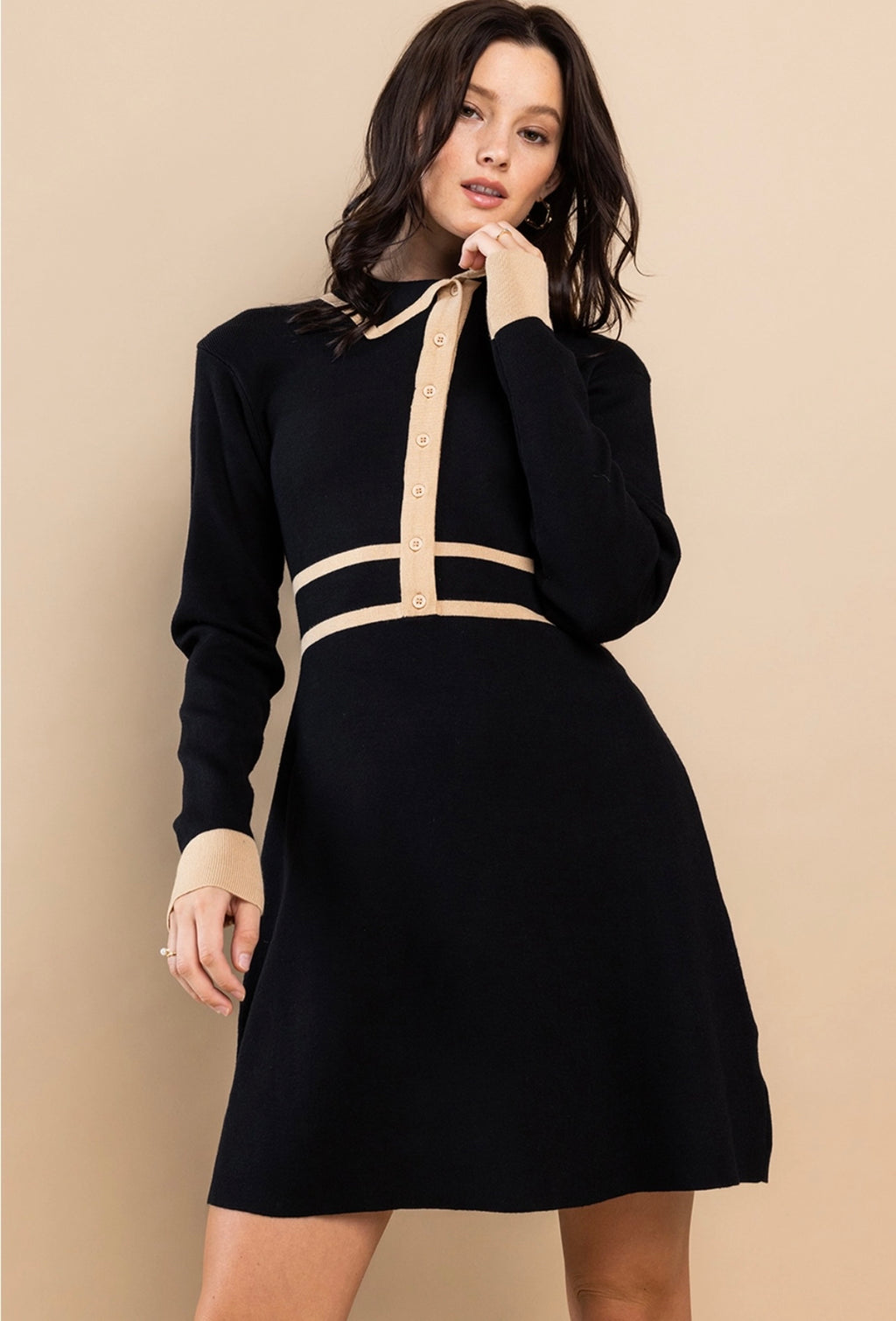 FORD ColorBlock SweaterKnit Collared Dress