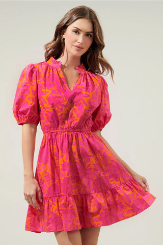 BALI TROPICS Floral V-Neck Poplin Dress