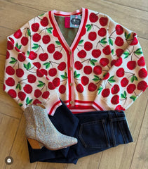 QUEEN OF SPARKLES Sequin CHERRY Cardigan Top