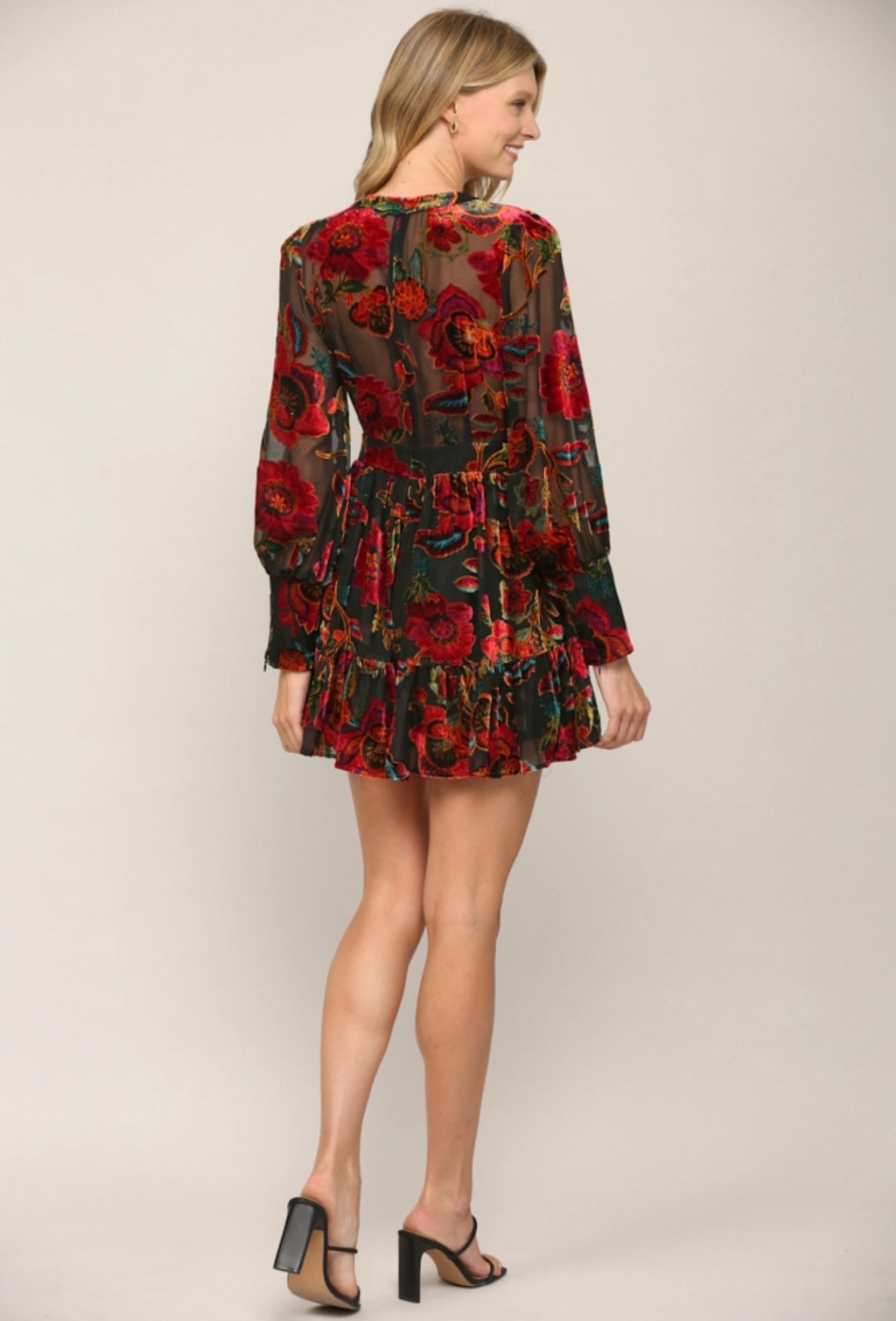 *FOR KEEPS Velvet BurnOut Floral Flare Dress