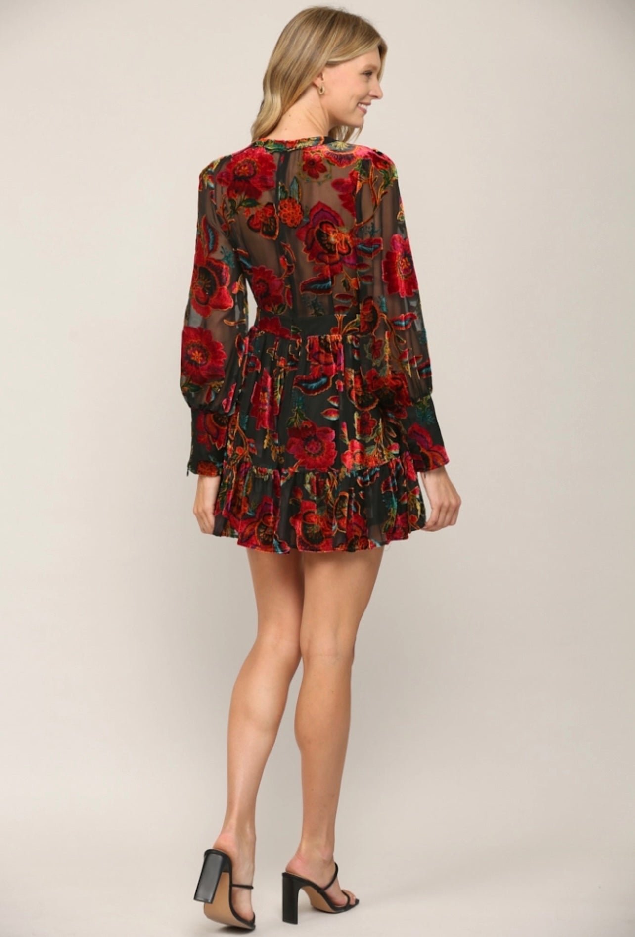 *FOR KEEPS Velvet BurnOut Floral Flare Dress