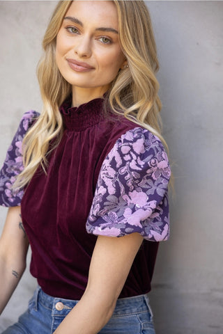 RECEPTIVE Floral PuffSleeve SmockNeck Top