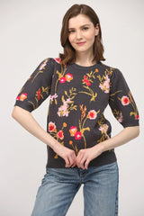 SOMERSET Floral JacquardKnit PuffSleeve Sweater