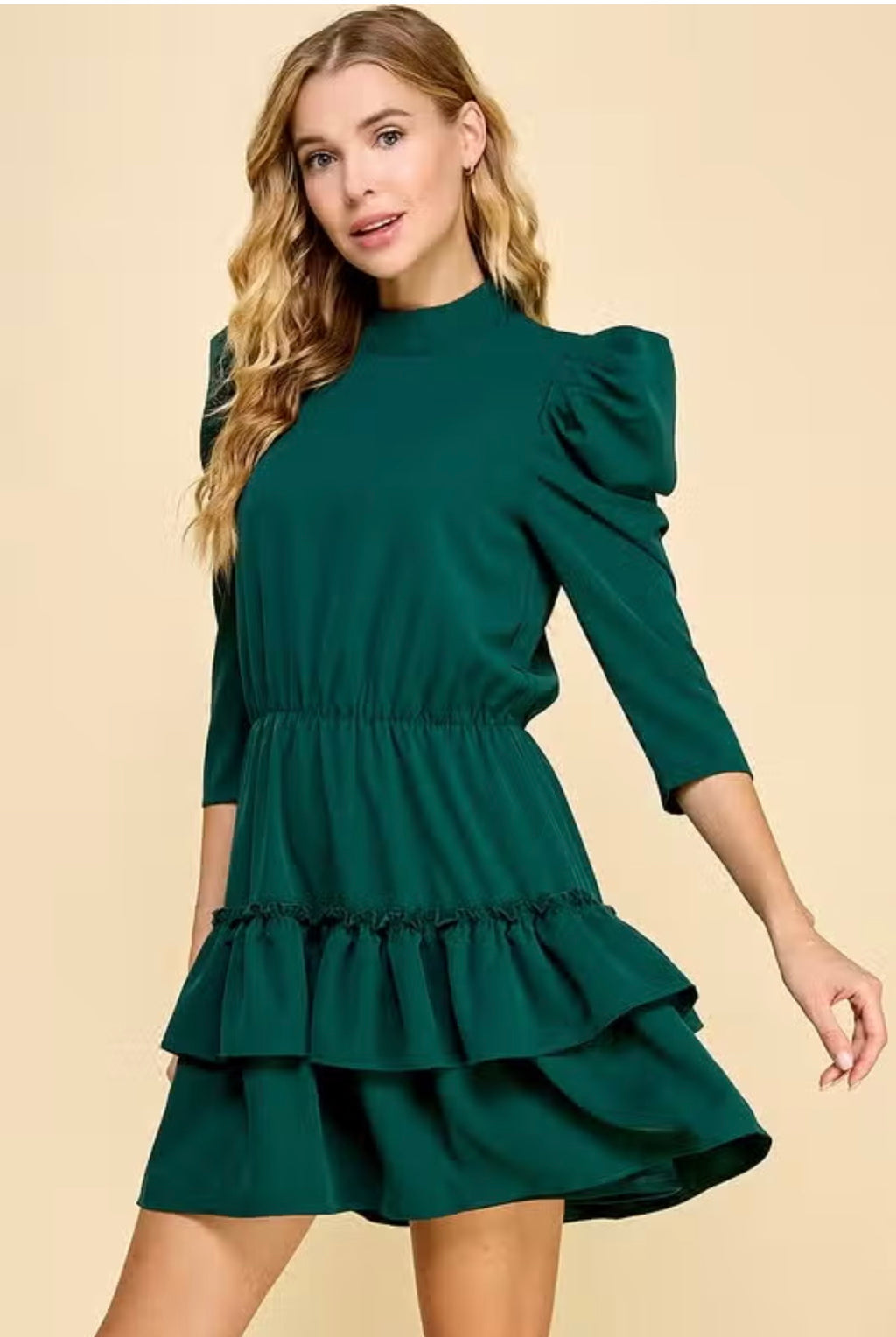 NEVERENDING Ruche Sleeve Tiered Ruffle Dress