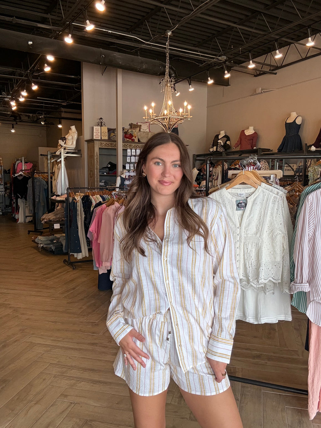 Bobi Oversized Coverup Beach Shirt and Short Set - Sun Rays Stripe