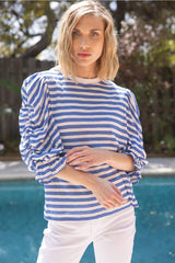 POTENT Stripe Rouche PuffSleeve Top