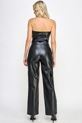 MAXIM VeganLeather Strapless Tube Jumpsuit