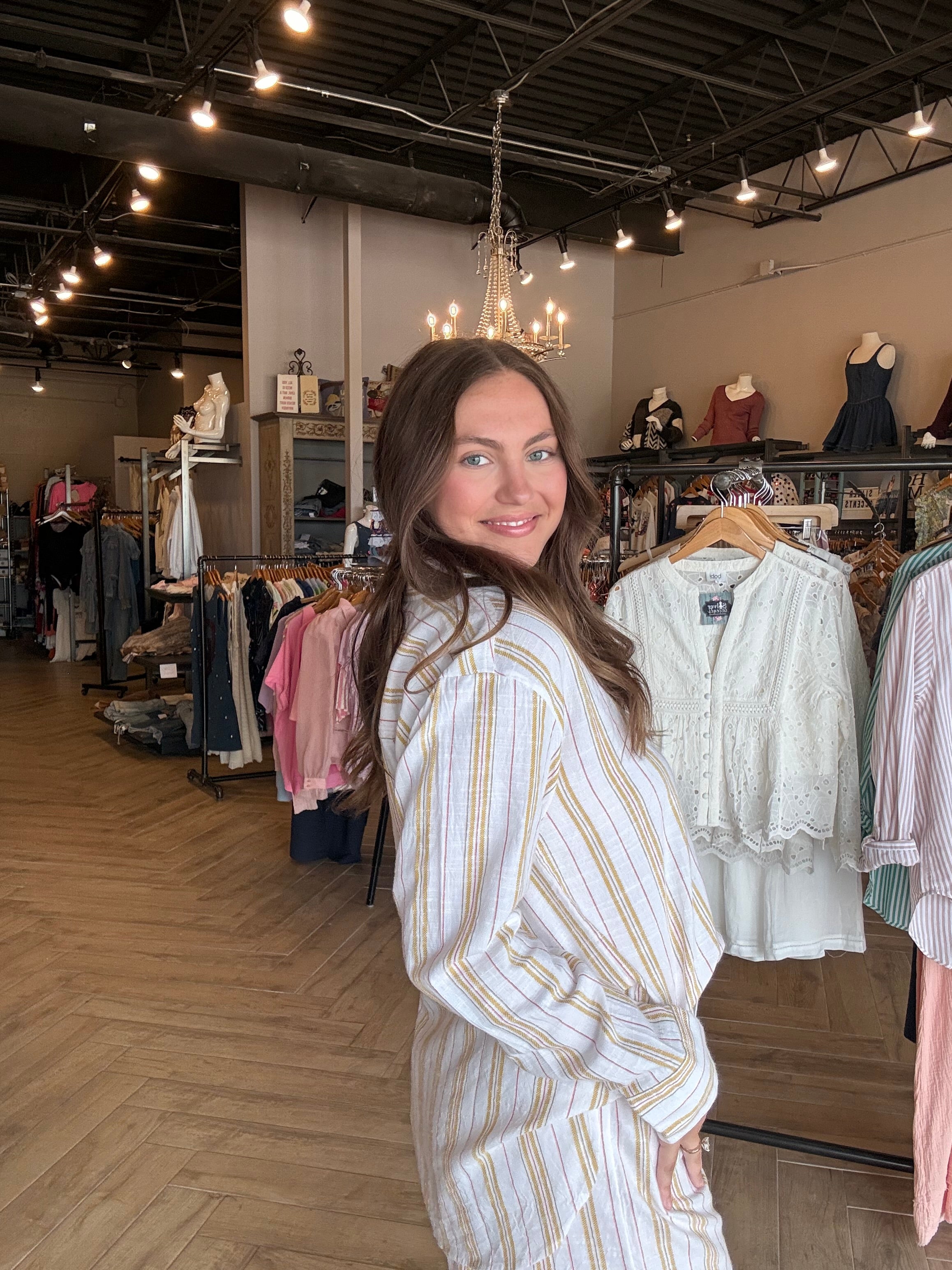 Bobi Oversized Coverup Beach Shirt and Short Set - Sun Rays Stripe