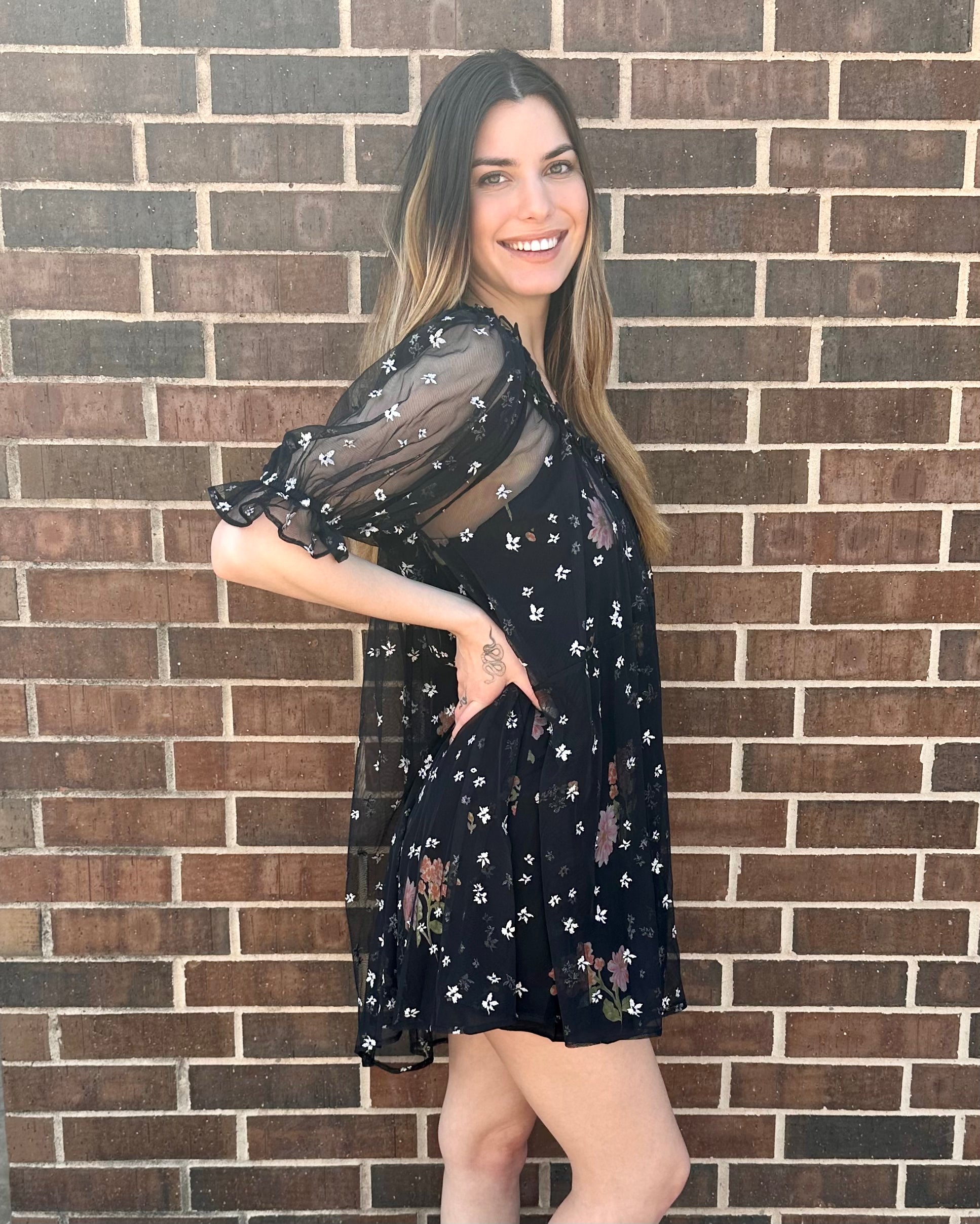 FREE PEOPLE Floral WITH LOVE Mesh Overlay Dress