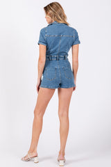 SHOOTER V-Neck StretchDenim ShortSleeve Romper