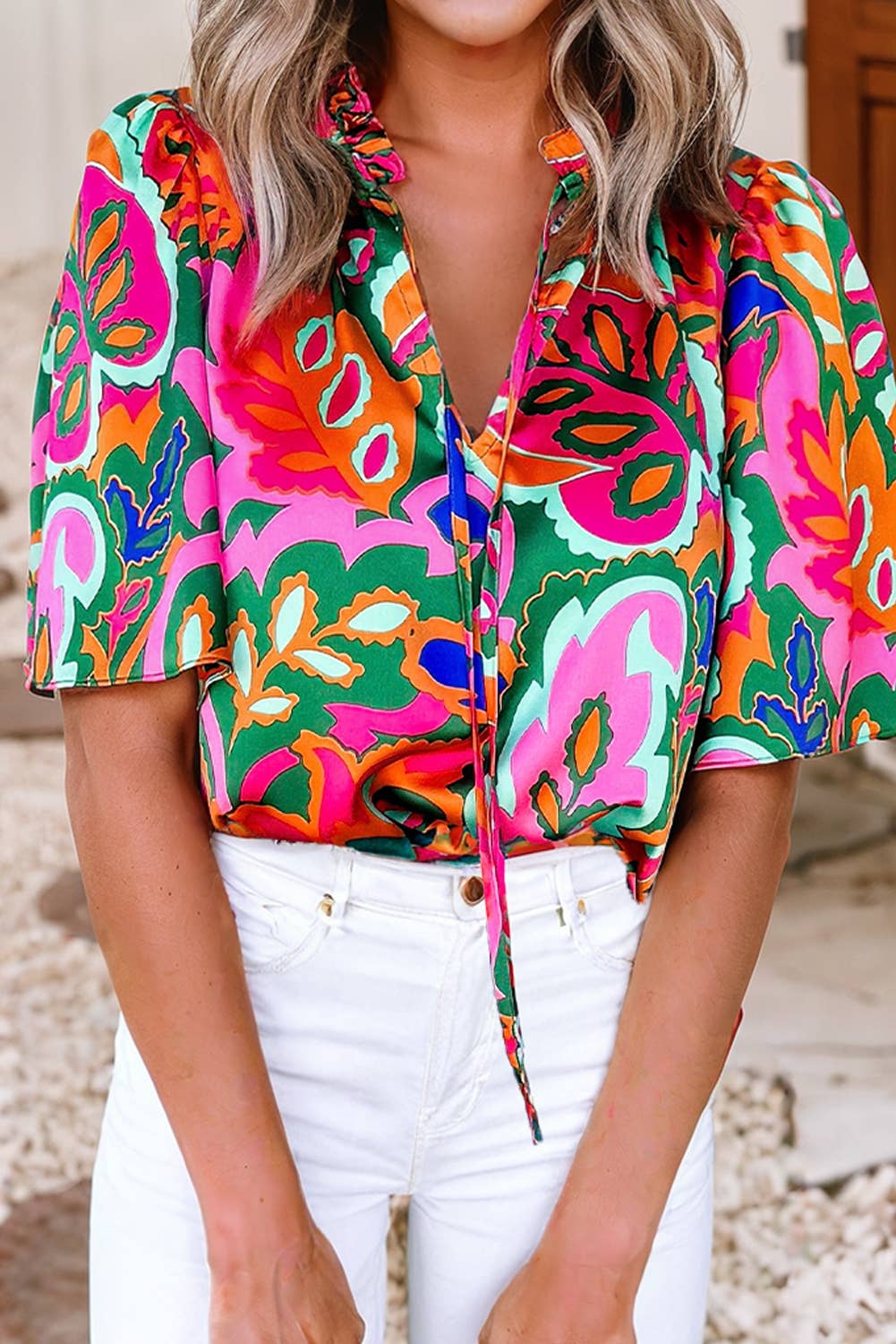 EXPOSED Floral Ruffle V-Neck Top