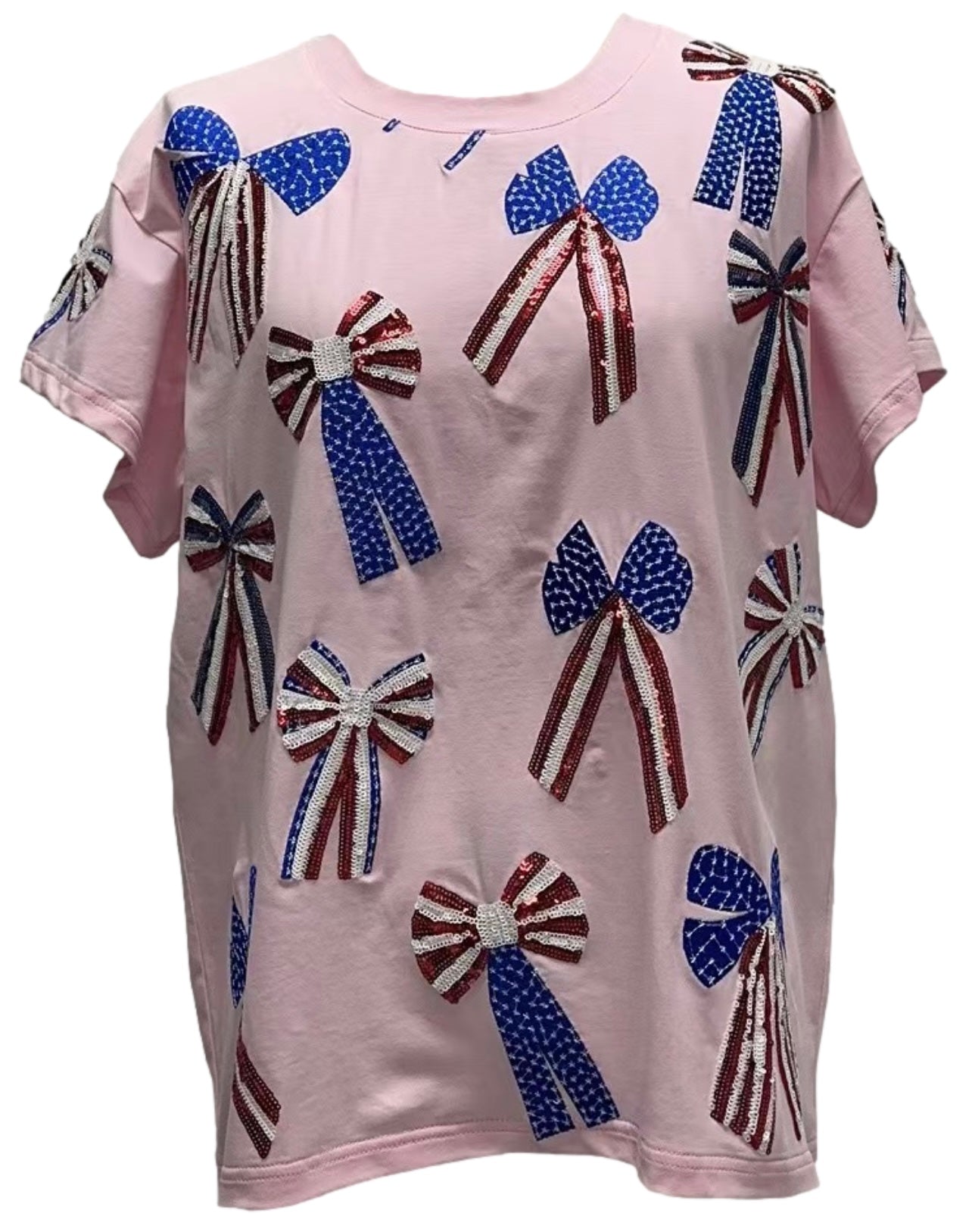 QUEEN OF SPARKLES Red/White/Blue SCATTERED BOWS Tee