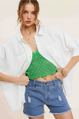 SHEEN Button Down Soft Washed Gauze Short Sleeve Top