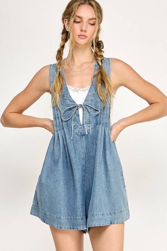 PRINCIPLE Pintuck Pleats Denim Romper