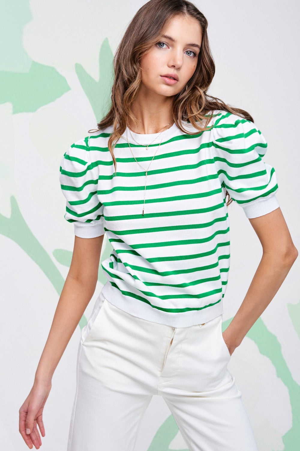MILLY Stripe PuffSleeve Knit Top