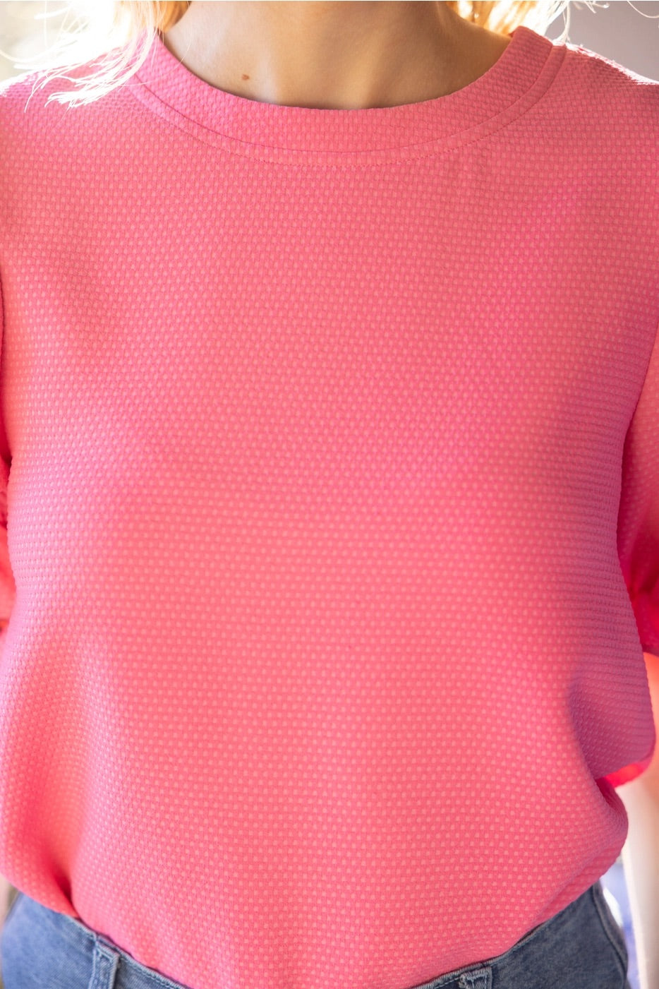 ANGLES Pleat PuffSleeve TexturedKnit Top
